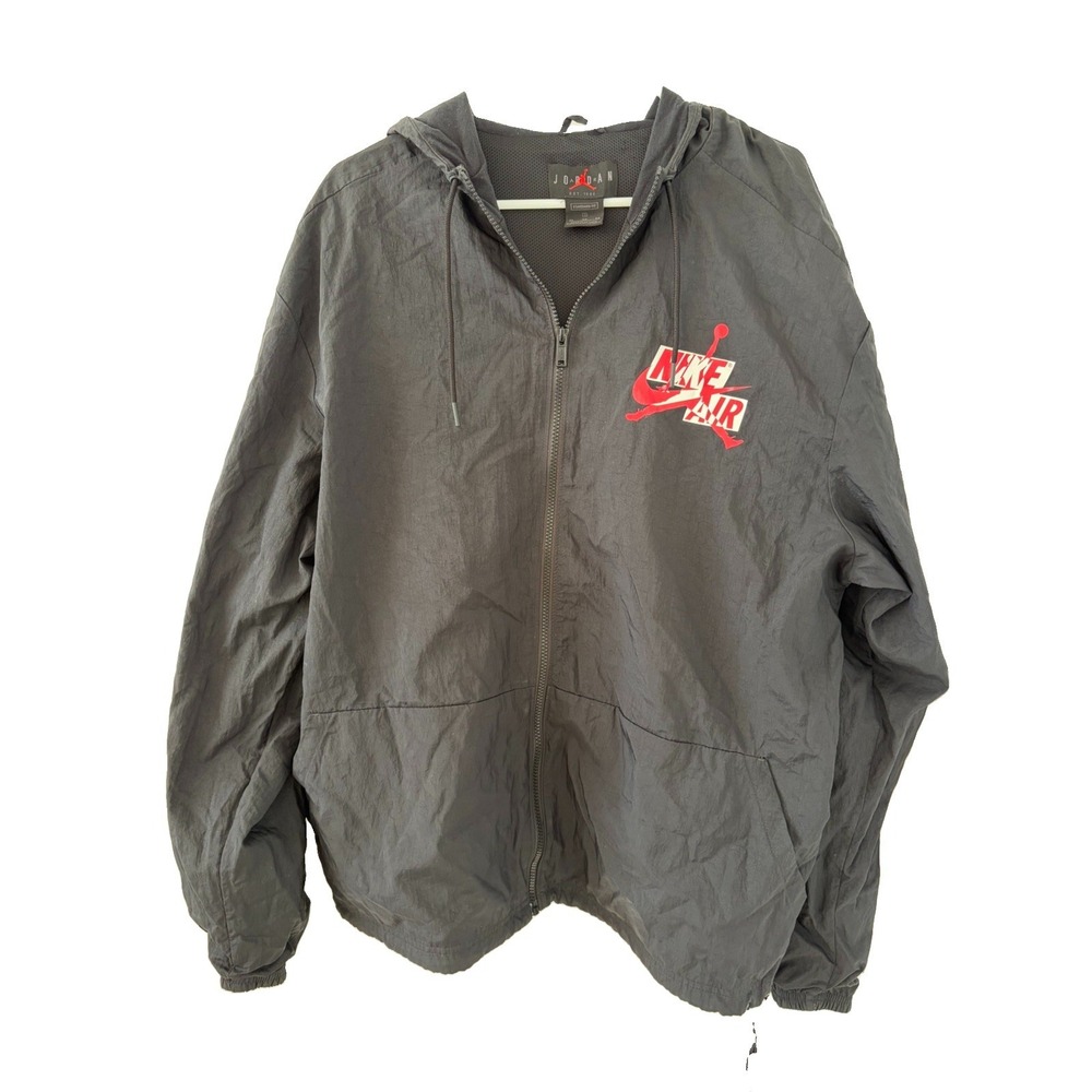 Nike Air Jordan Windbreaker Full Zip Hooded Jacket Black Red Jumpman Mens Large